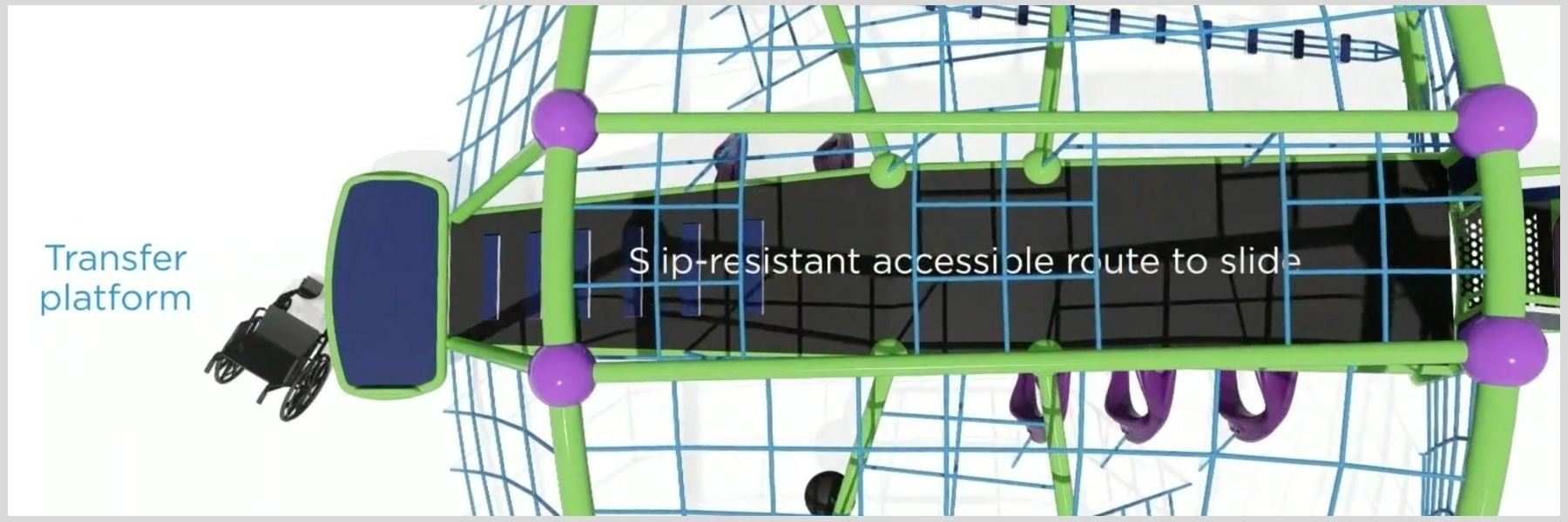 Render of GT Wave inclusive net climber showing transfer platform and slip-resistant route