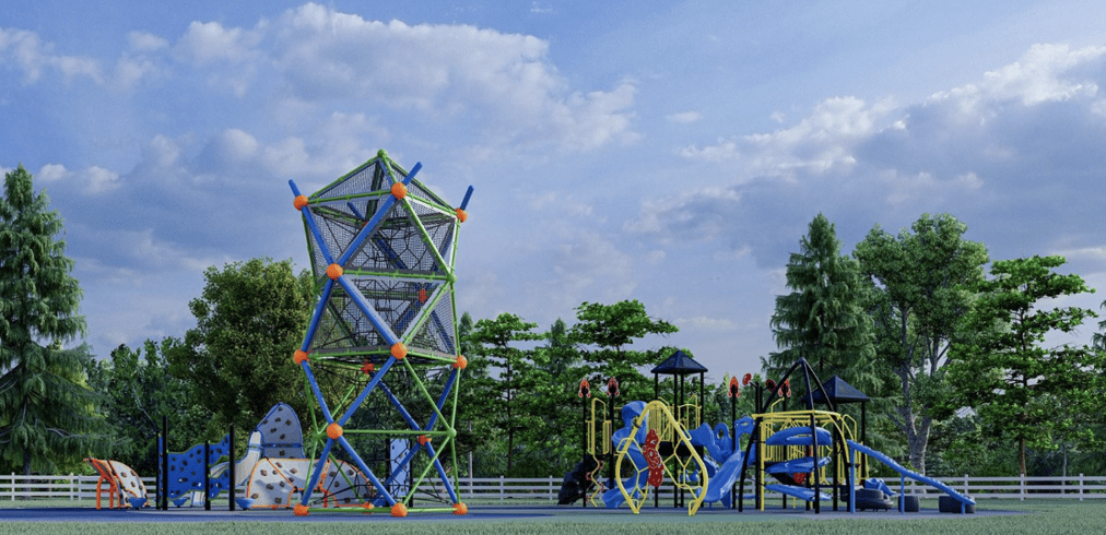 tall twist tower net climber on playground render